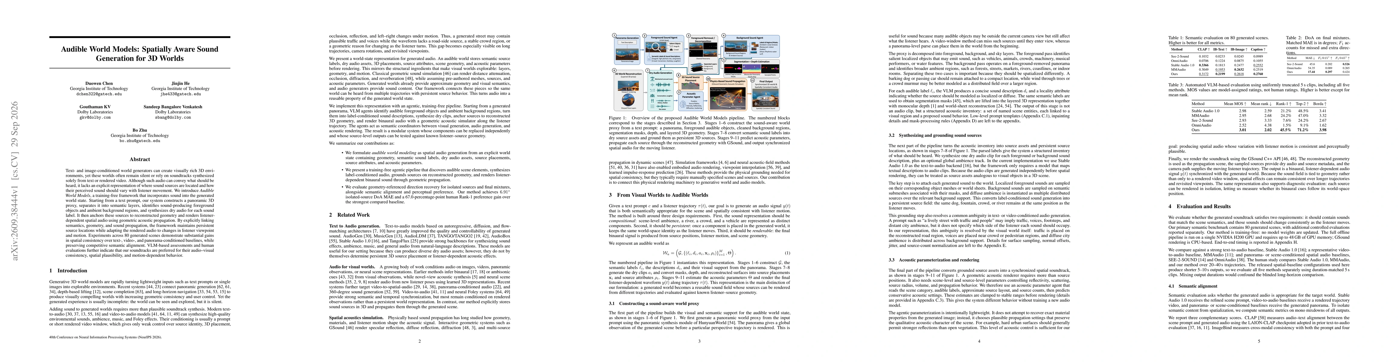 Thumbnail for Audible World Models: Spatially Aware Sound Generation for 3D Worlds