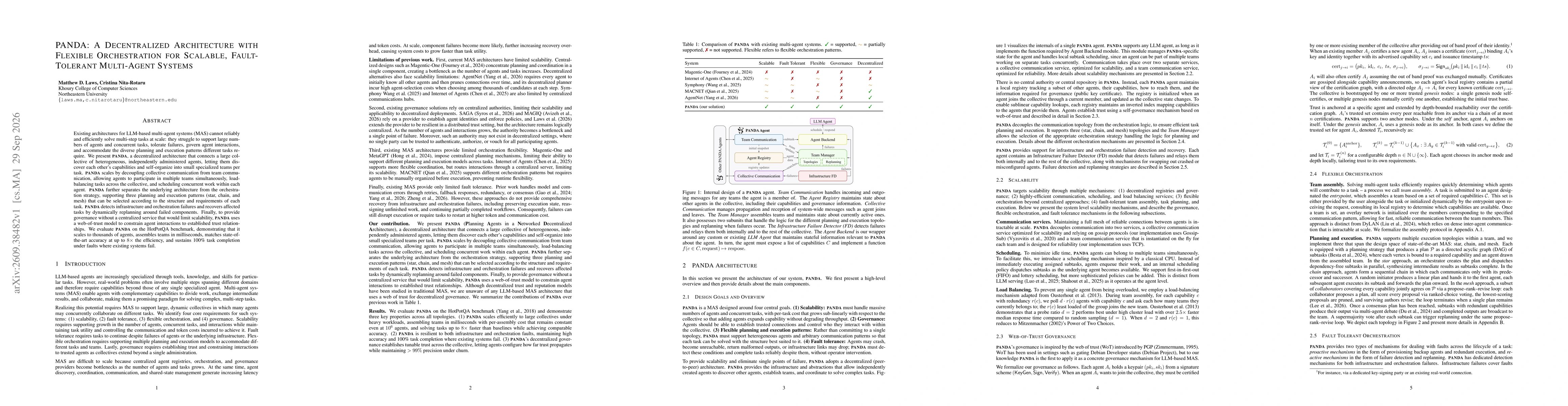 Thumbnail for PANDA: A Decentralized Architecture with Flexible Orchestration for Scalable, Fault-Tolerant Multi-Agent Systems