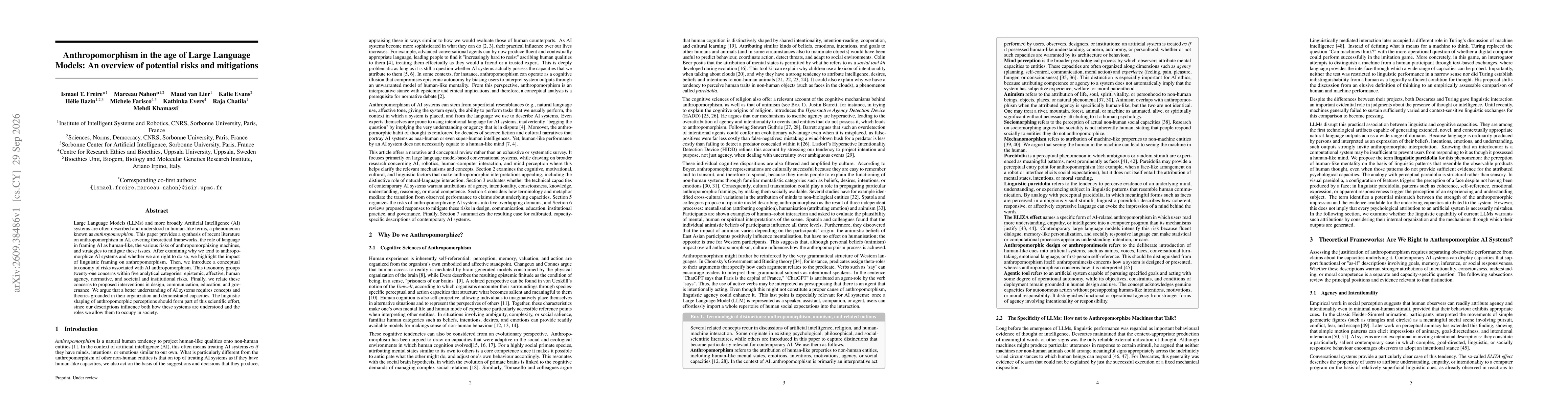 Thumbnail for Anthropomorphism in the age of Large Language Models: An overview of potential risks and mitigations