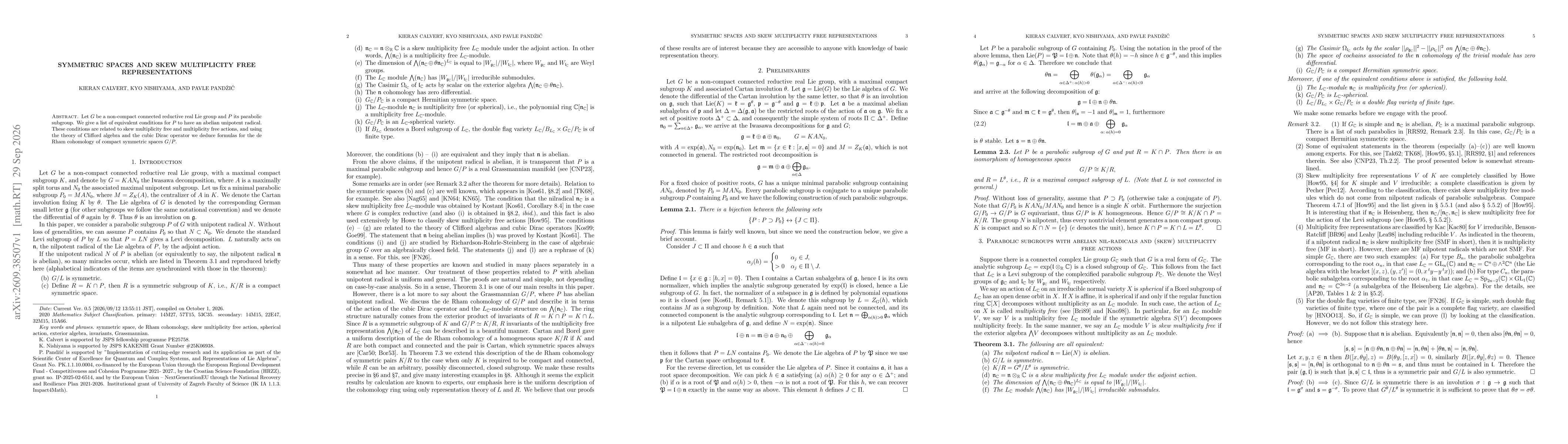 Thumbnail for Symmetric spaces and skew multiplicity free representations