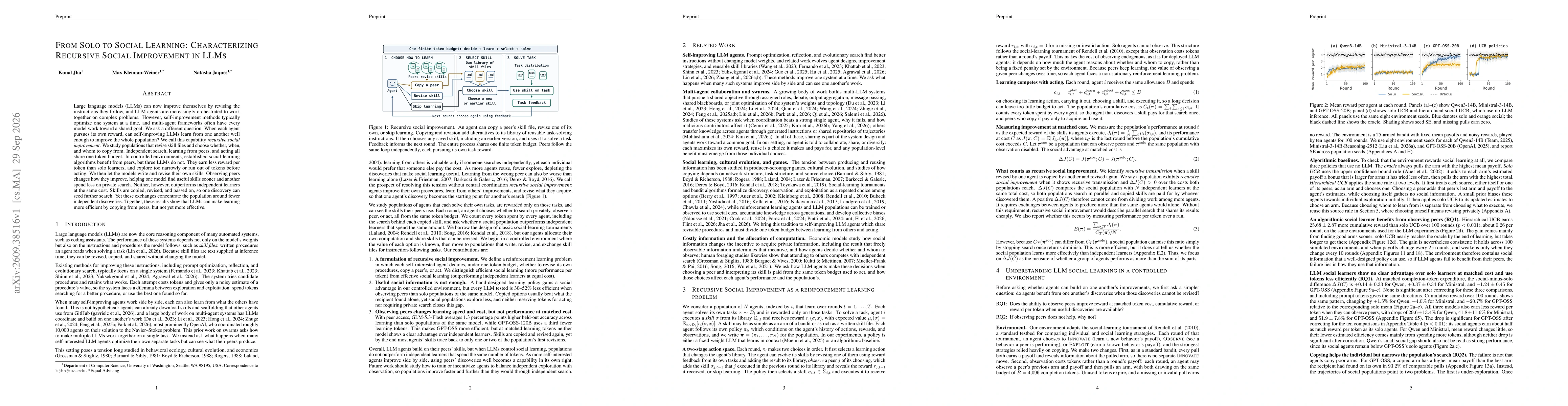 Thumbnail for From Solo to Social Learning: Characterizing Recursive Social Improvement in LLMs