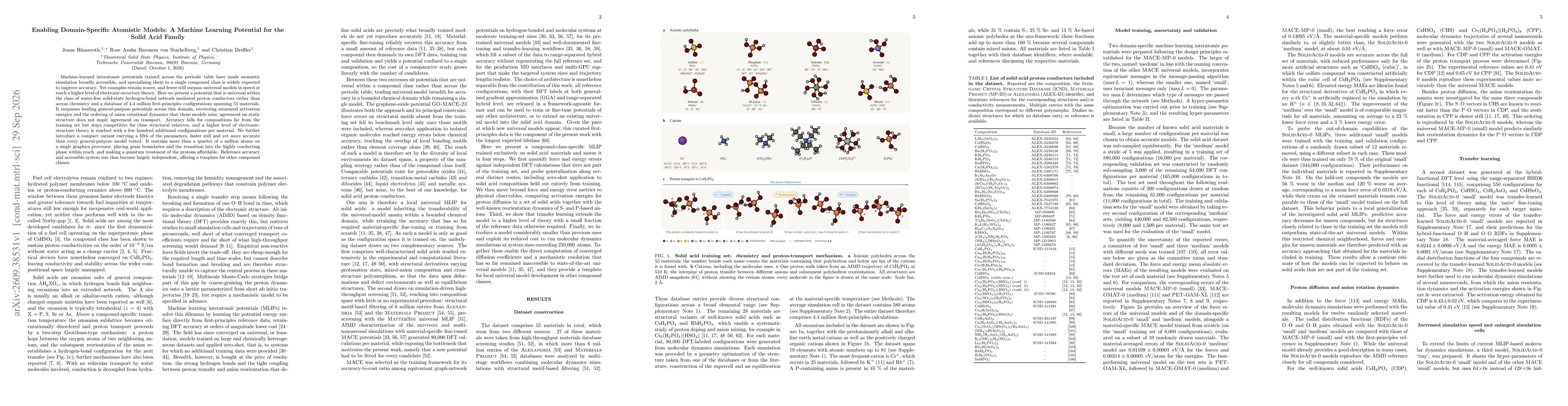 Thumbnail for Enabling Domain-Specific Atomistic Models: A Machine Learning Potential for the Solid Acid Family