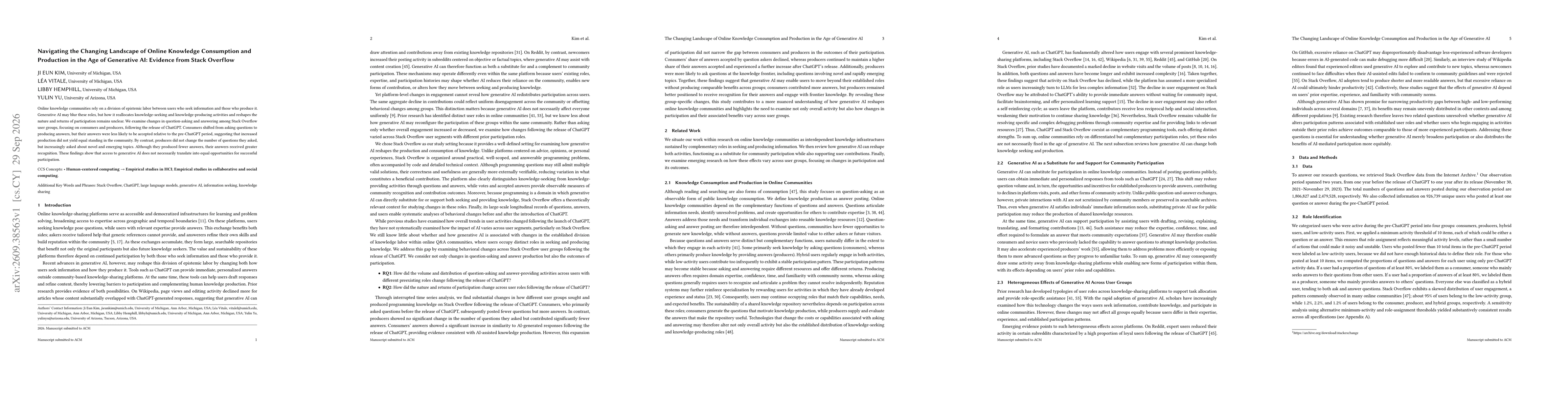 Thumbnail for Navigating the Changing Landscape of Online Knowledge Consumption and Production in the Age of Generative AI: Evidence from Stack Overflow