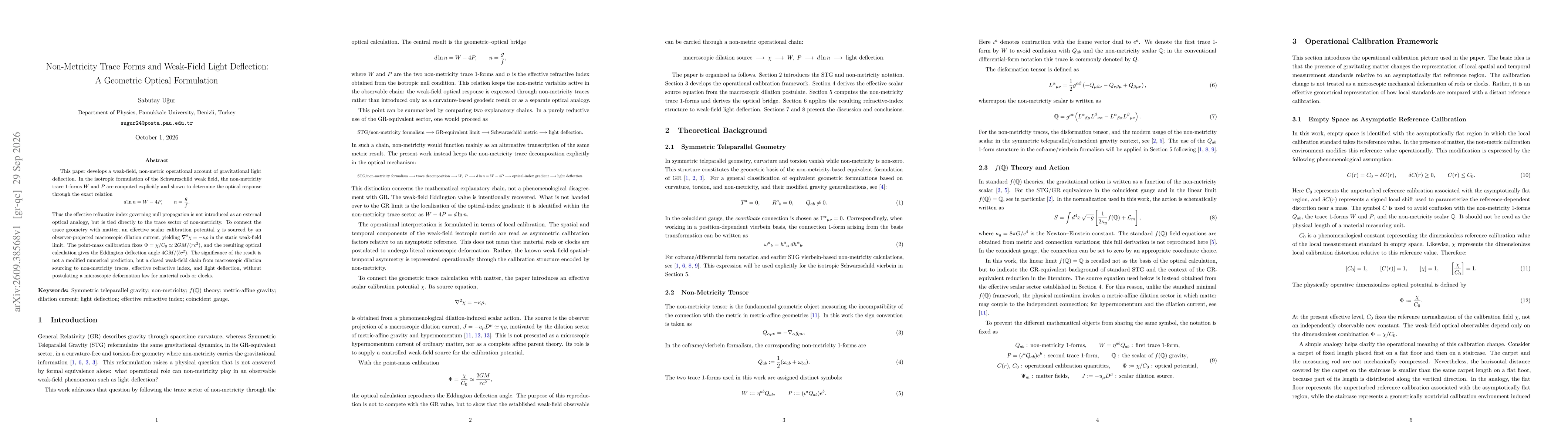 Thumbnail for Non-Metricity Trace Forms and Weak-Field Light Deflection: A Geometric Optical Formulation