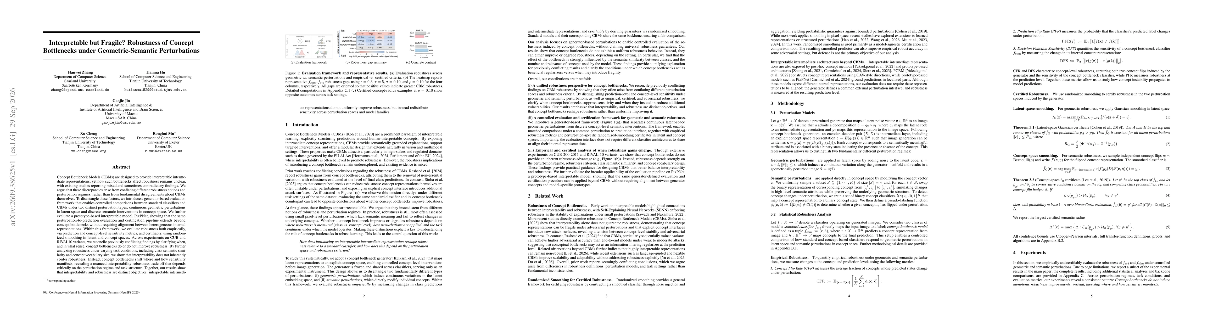 Thumbnail for Interpretable but Fragile? Robustness of Concept Bottlenecks under Geometric-Semantic Perturbations