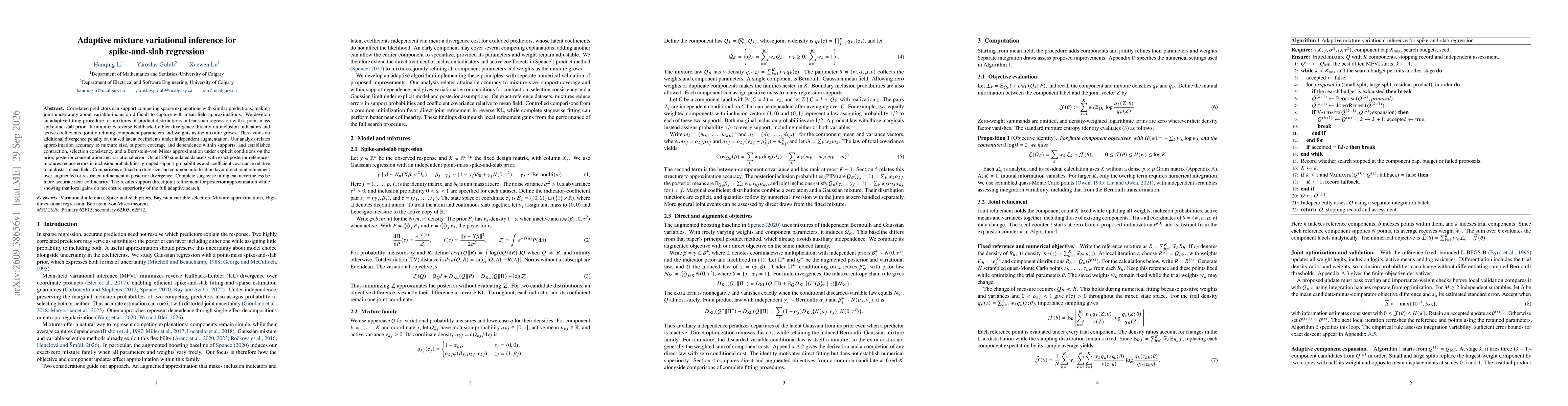 Thumbnail for Adaptive mixture variational inference for spike-and-slab regression