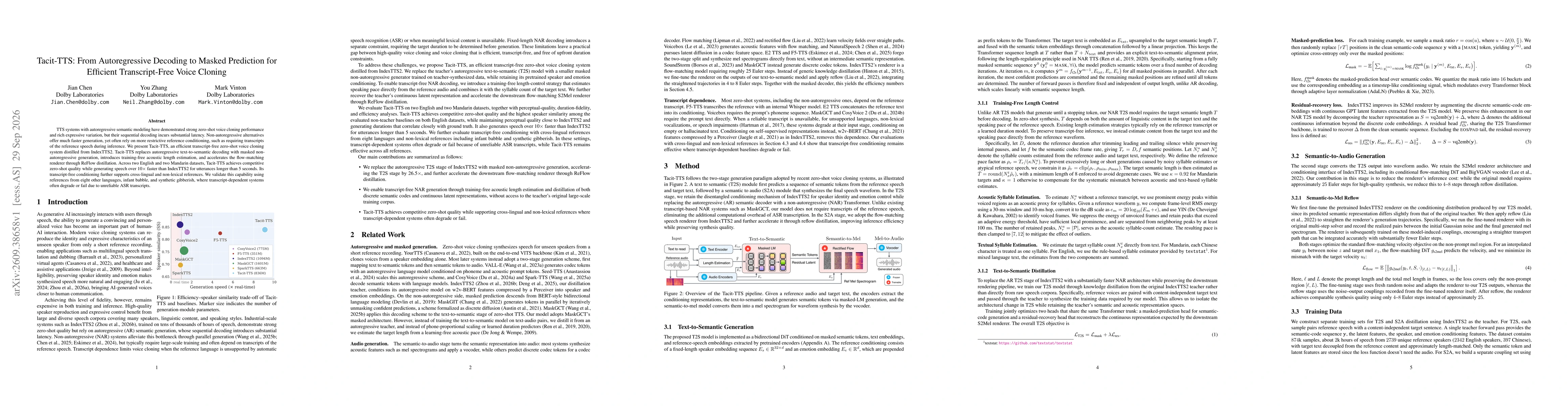 Thumbnail for Tacit-TTS: From Autoregressive Decoding to Masked Prediction for Efficient Transcript-Free Voice Cloning