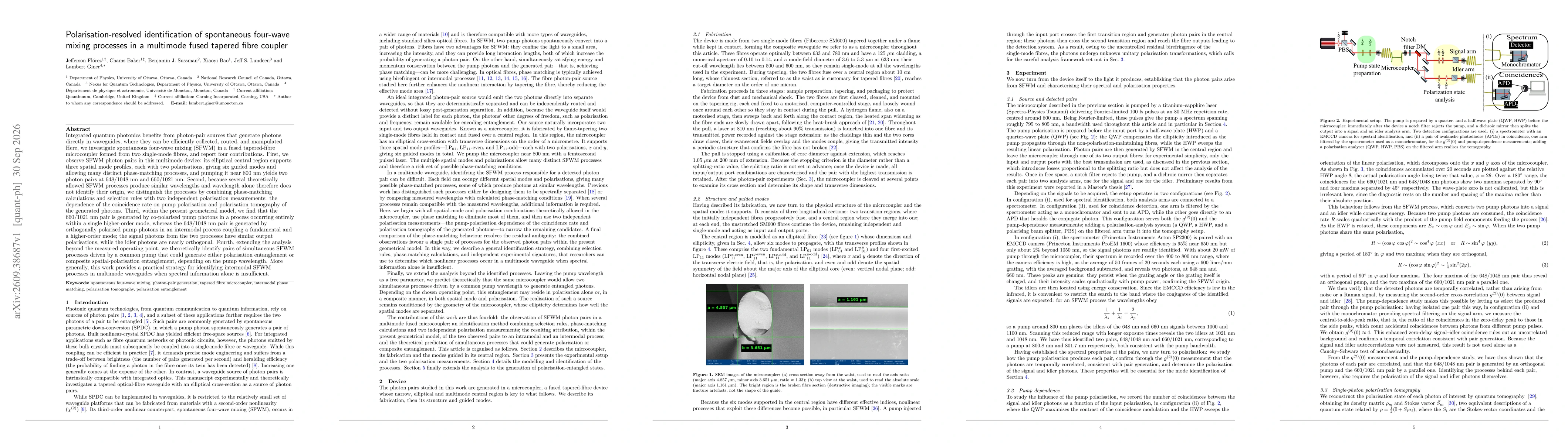 Thumbnail for Polarisation-resolved identification of spontaneous four-wave mixing processes in a multimode fused tapered fibre coupler