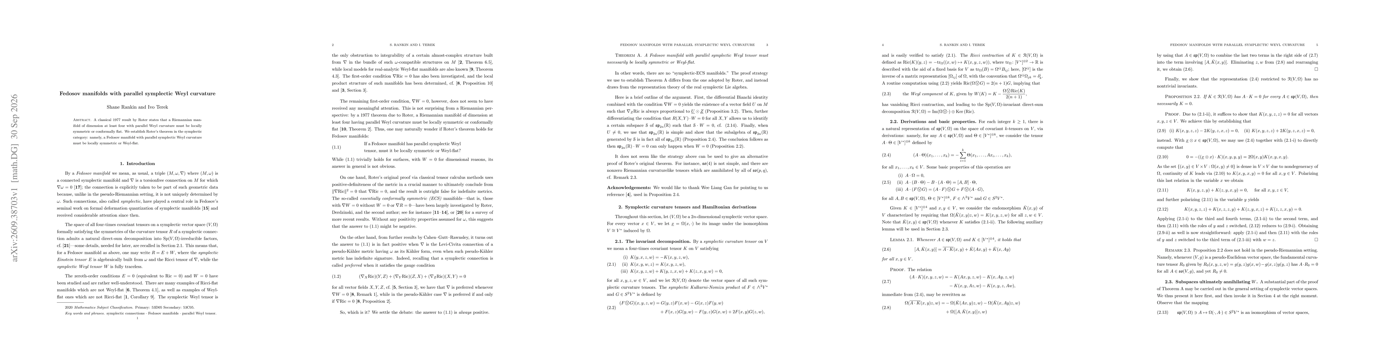 Thumbnail for Fedosov manifolds with parallel symplectic Weyl curvature