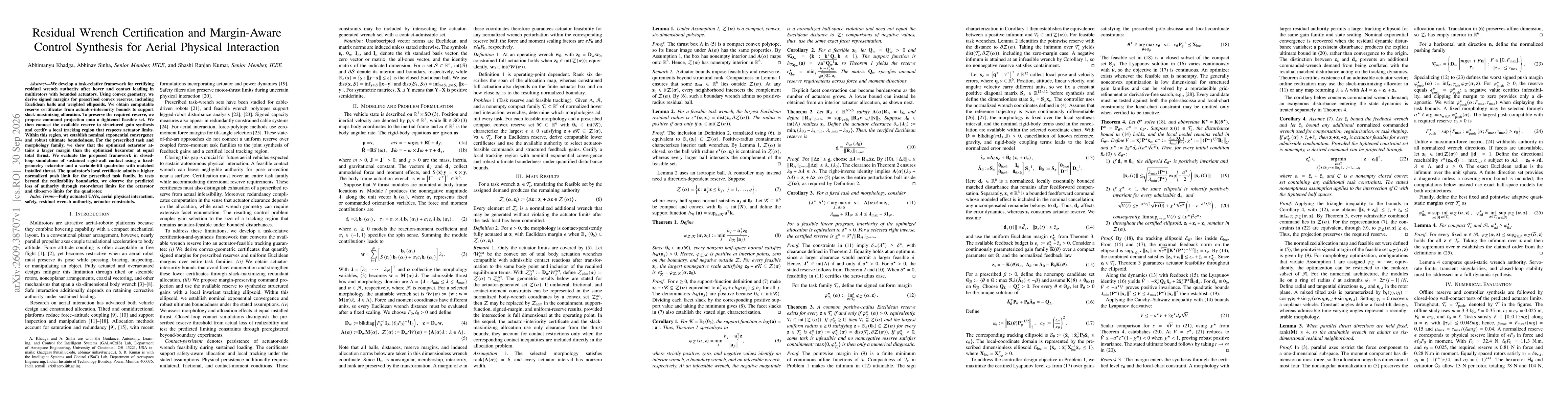 Thumbnail for Residual Wrench Certification and Margin-Aware Control Synthesis for Aerial Physical Interaction