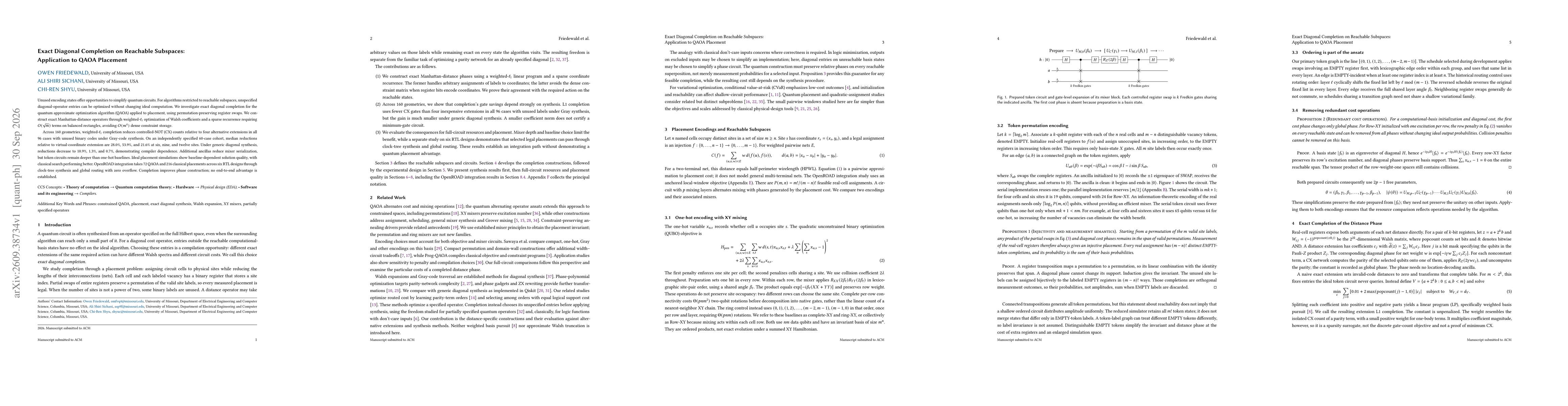 Thumbnail for Exact Diagonal Completion on Reachable Subspaces: Application to QAOA Placement
