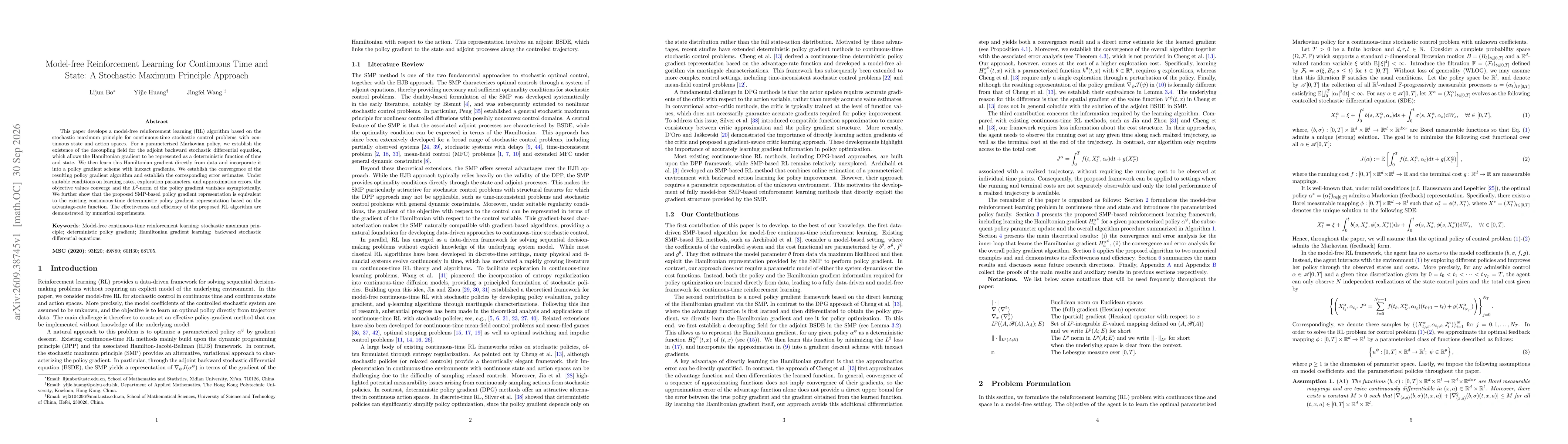Thumbnail for Model-free Reinforcement Learning for Continuous Time and State: A Stochastic Maximum Principle Approach