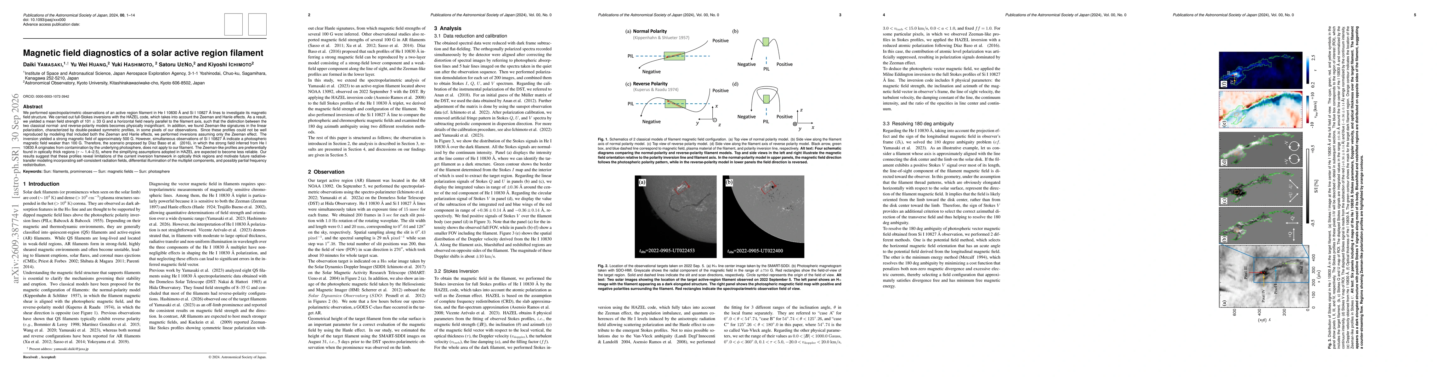 Thumbnail for Magnetic field diagnostics of a solar active region filament