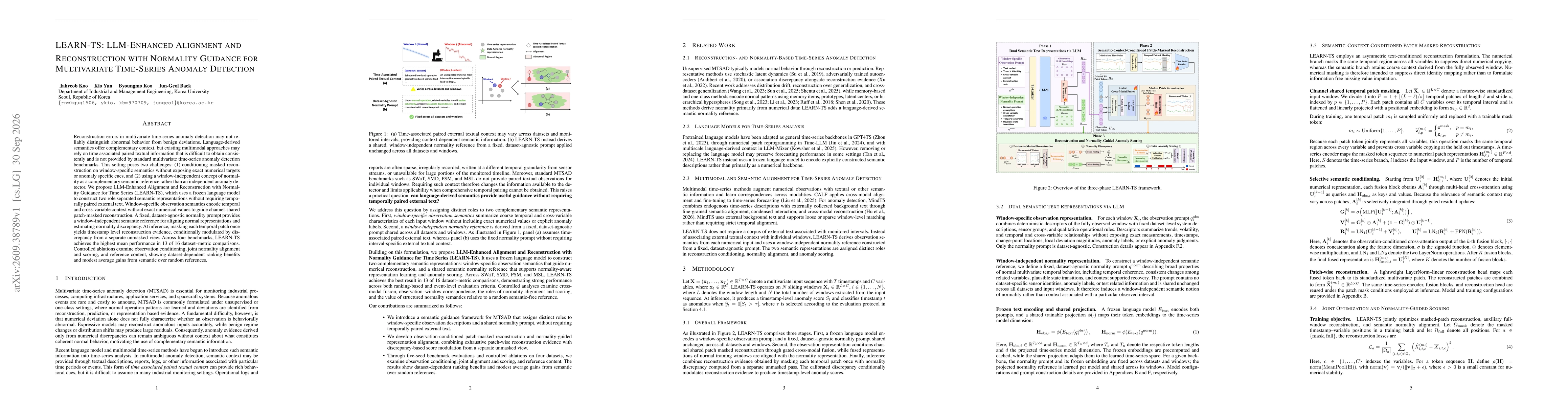 Thumbnail for LEARN-TS: LLM-Enhanced Alignment and Reconstruction with Normality Guidance for Multivariate Time-Series Anomaly Detection