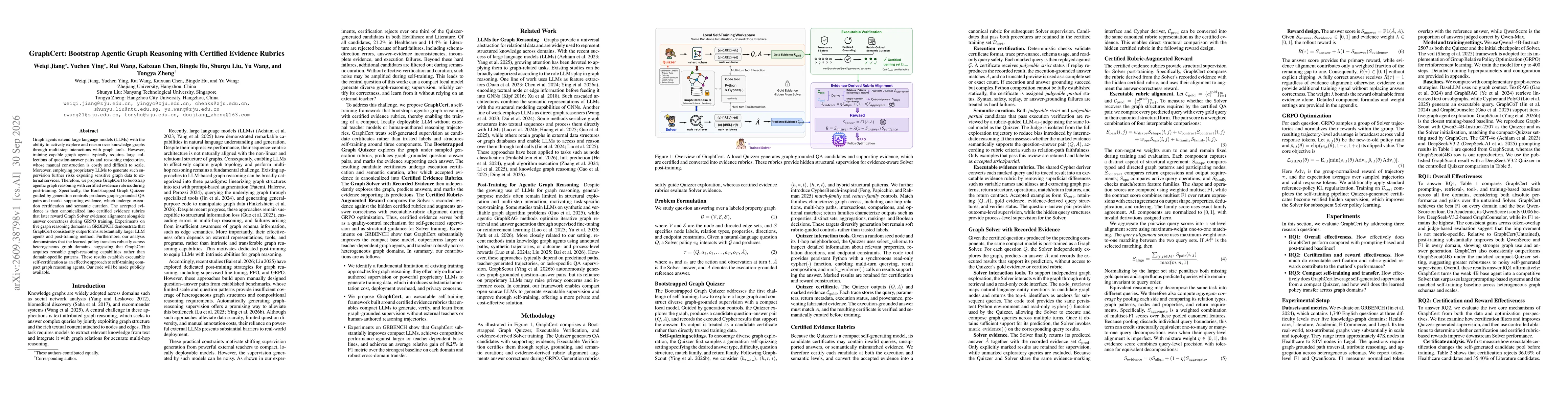 Thumbnail for GraphCert: Bootstrap Agentic Graph Reasoning with Certified Evidence Rubrics