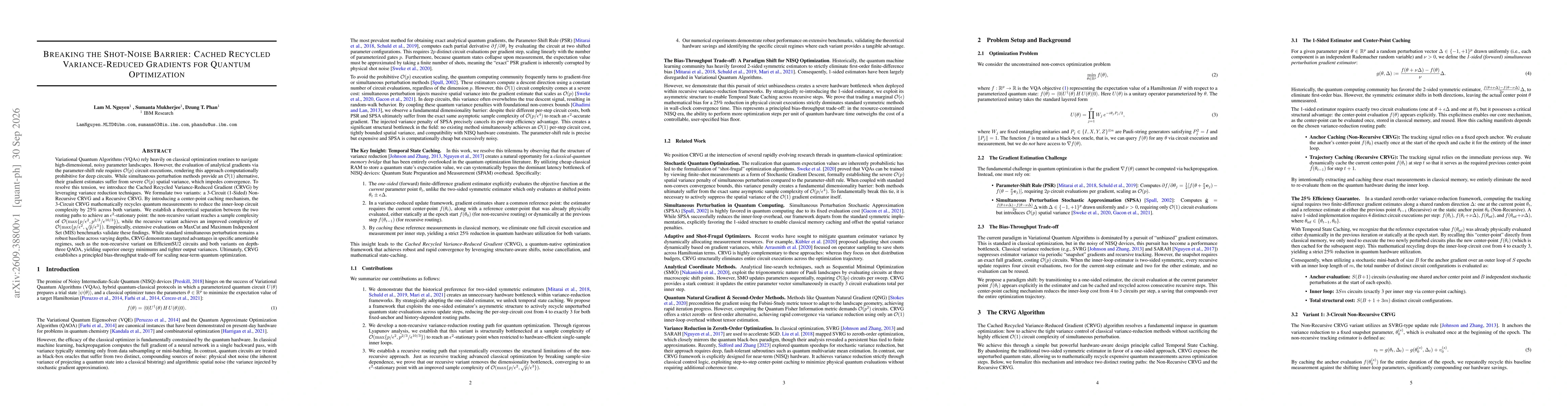Thumbnail for Breaking the Shot-Noise Barrier: Cached Recycled Variance-Reduced Gradients for Quantum Optimization