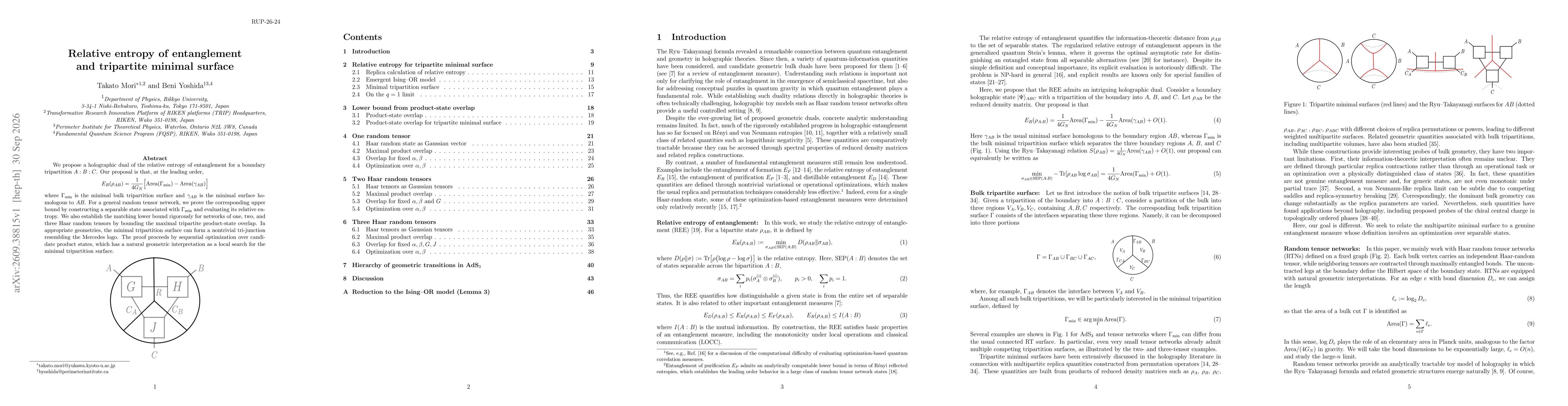 Thumbnail for Relative entropy of entanglement and tripartite minimal surface