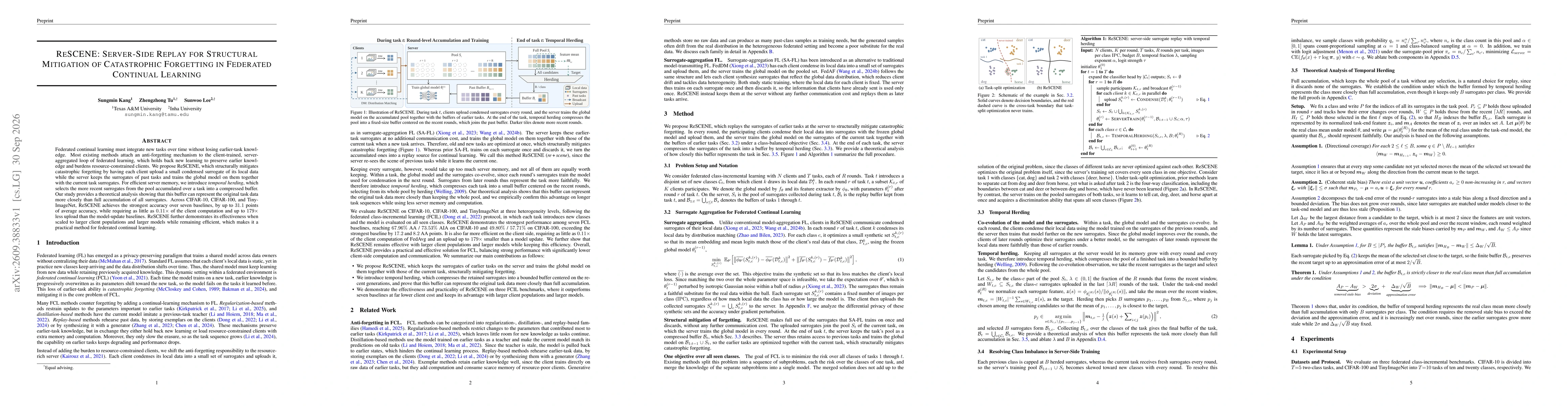 Thumbnail for ReSCENE: Server-Side Replay for Structural Mitigation of Catastrophic Forgetting in Federated Continual Learning