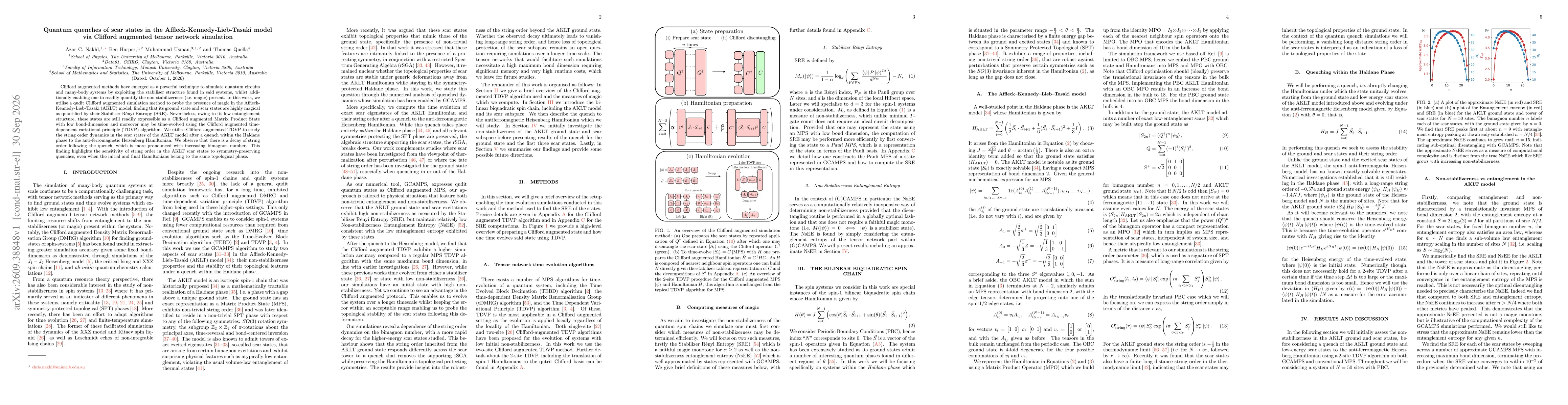 Thumbnail for Quantum quenches of scar states in the Affleck-Kennedy-Lieb-Tasaki model via Clifford augmented tensor network simulation