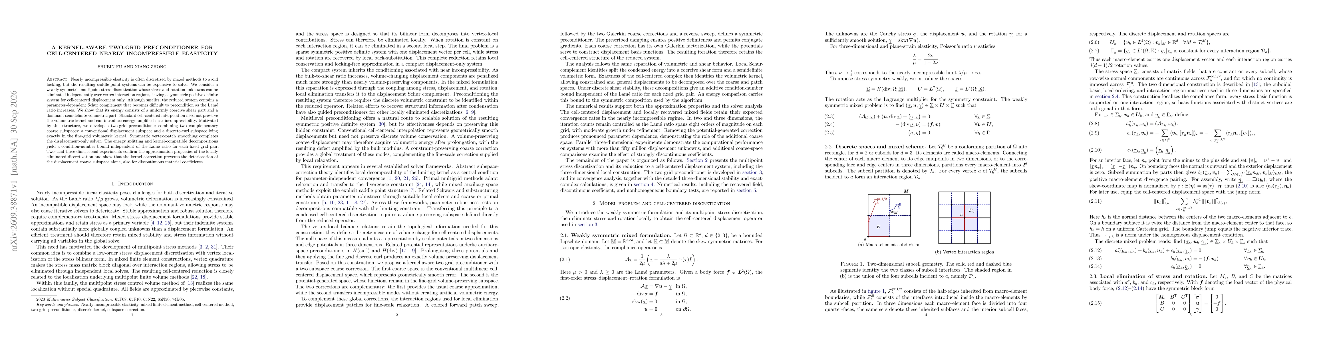Thumbnail for A Kernel-Aware Two-Grid Preconditioner for Cell-Centered Nearly Incompressible Elasticity