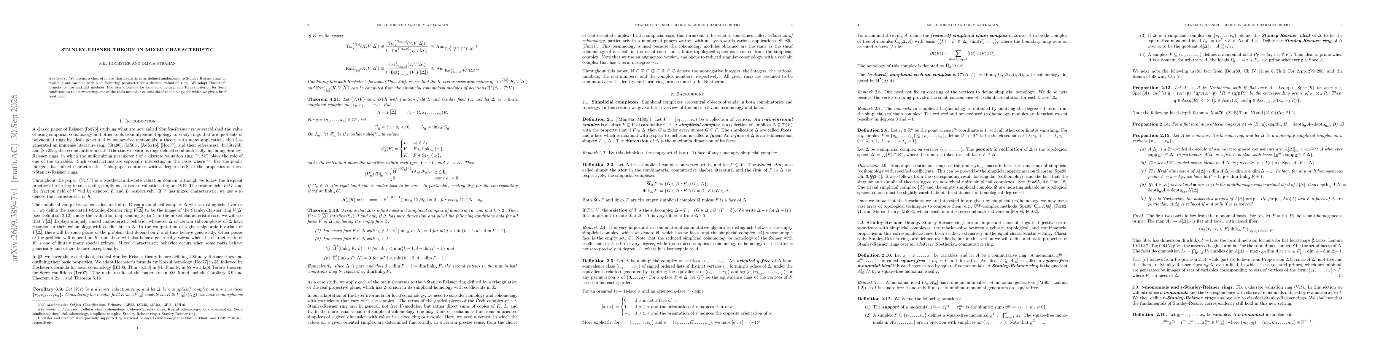 Thumbnail for Stanley-Reisner Theory in Mixed Characteristic