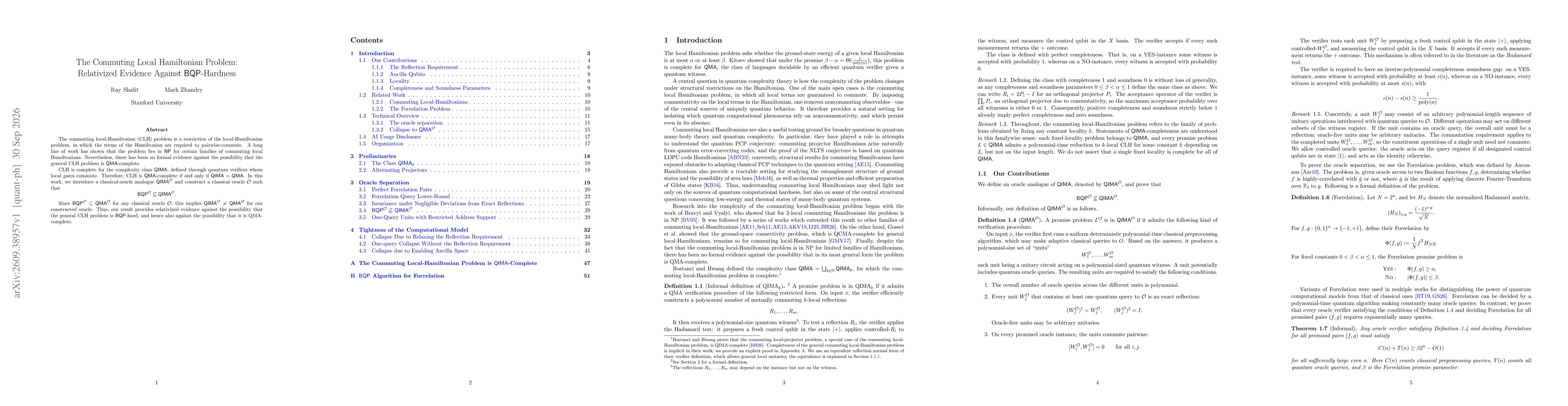 Thumbnail for The Commuting Local Hamiltonian Problem: Relativized Evidence Against BQP-Hardness