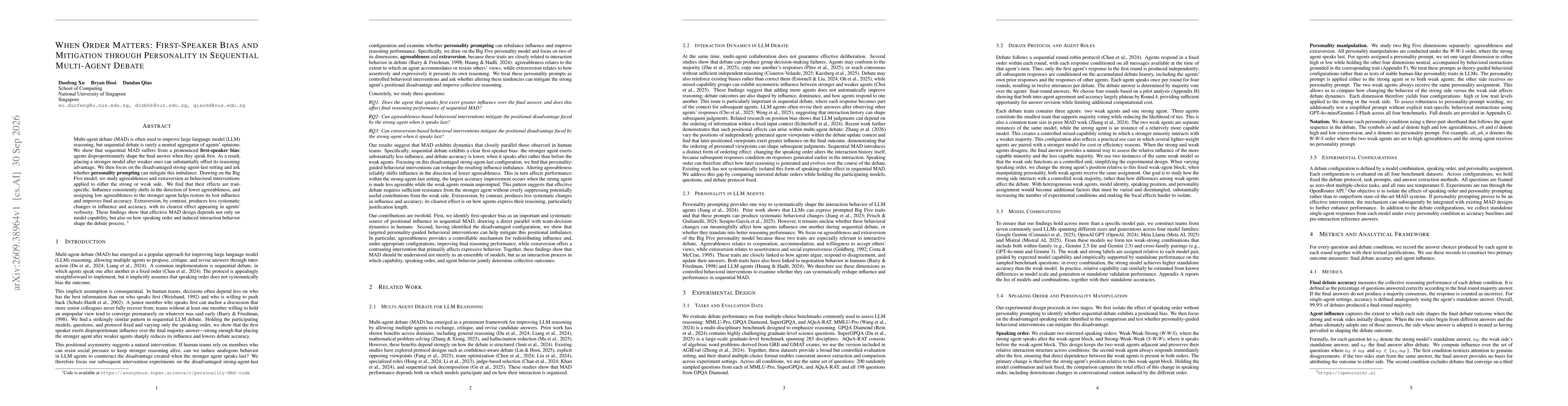 Thumbnail for When Order Matters: First-Speaker Bias and Mitigation through Personality in Sequential Multi-Agent Debate