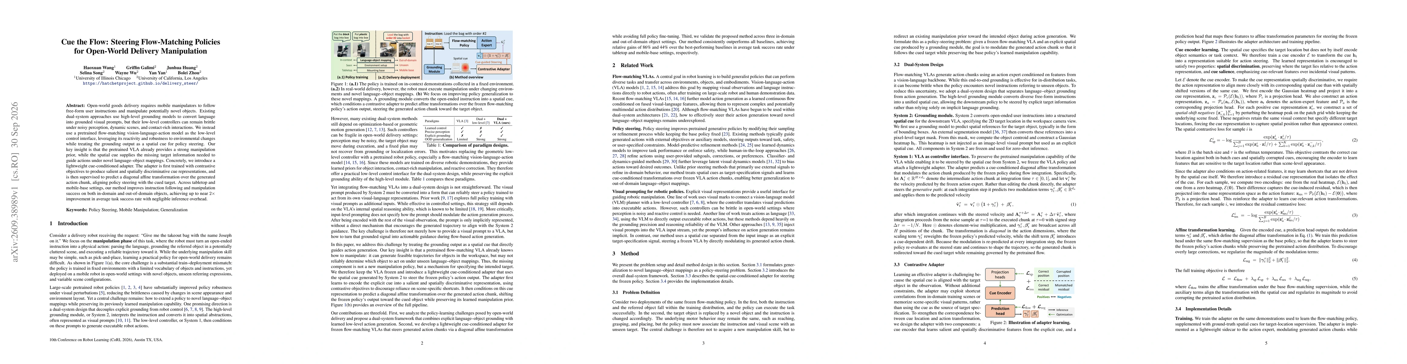 Thumbnail for Cue the Flow: Steering Flow-Matching Policies for Open-World Delivery Manipulation
