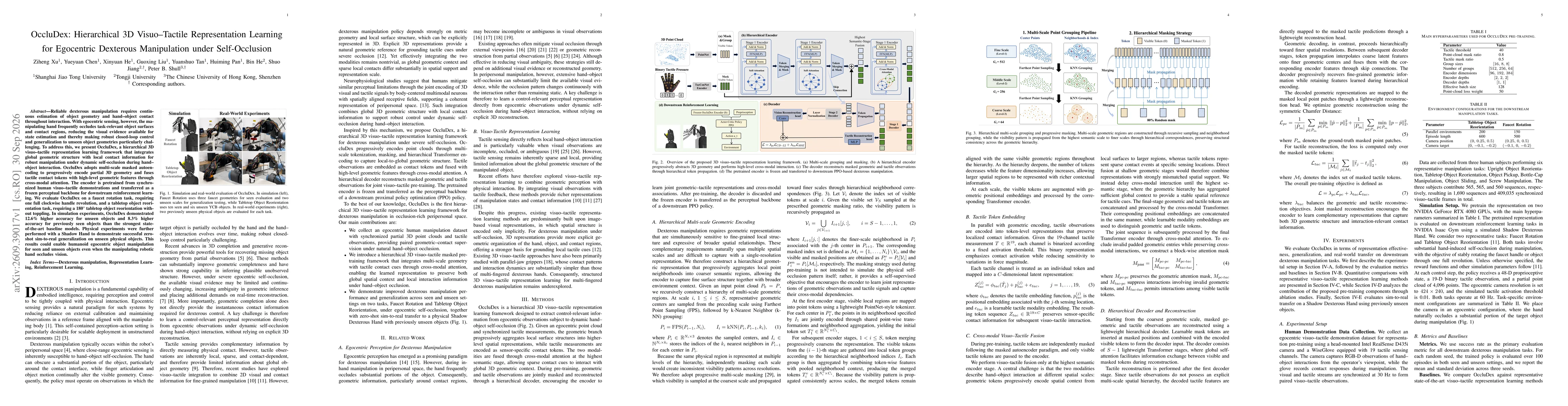 Thumbnail for OccluDex: Hierarchical 3D Visuo-Tactile Representation Learning for Egocentric Dexterous Manipulation under Self-Occlusion