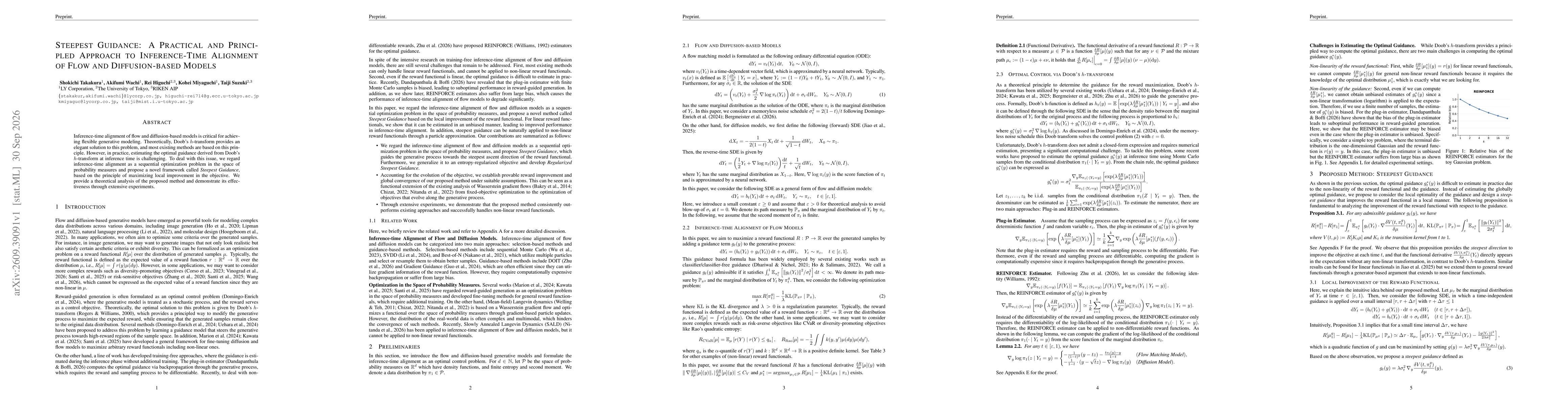 Thumbnail for Steepest Guidance: A Practical and Principled Approach to Inference-Time Alignment of Flow and Diffusion-based Models