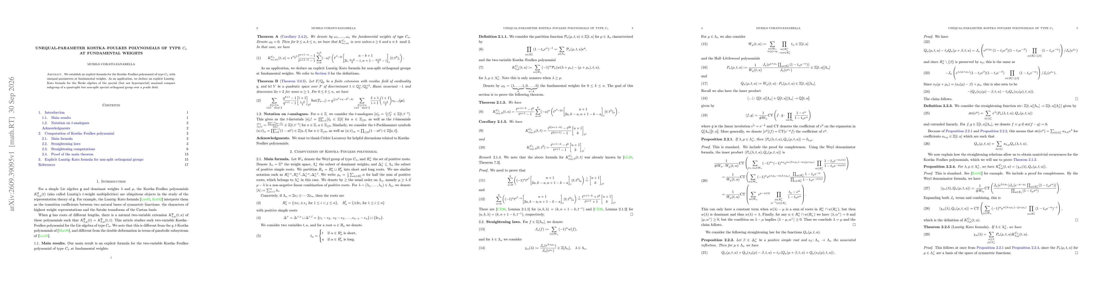 Thumbnail for Unequal-parameter Kostka--Foulkes polynomials of type $C_n$ at fundamental weights