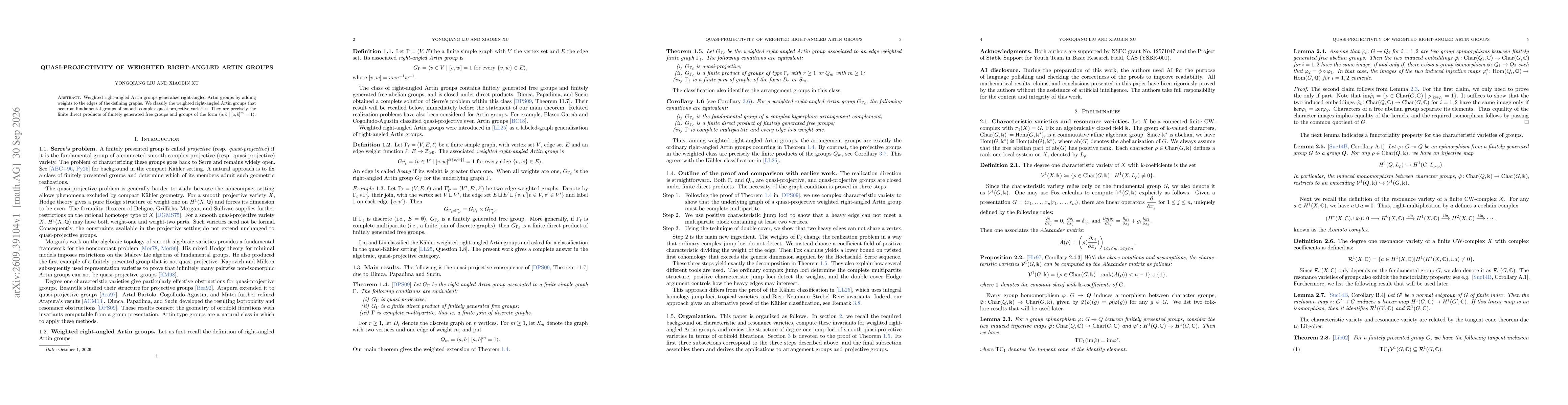 Thumbnail for Quasi-Projectivity of Weighted Right-Angled Artin Groups