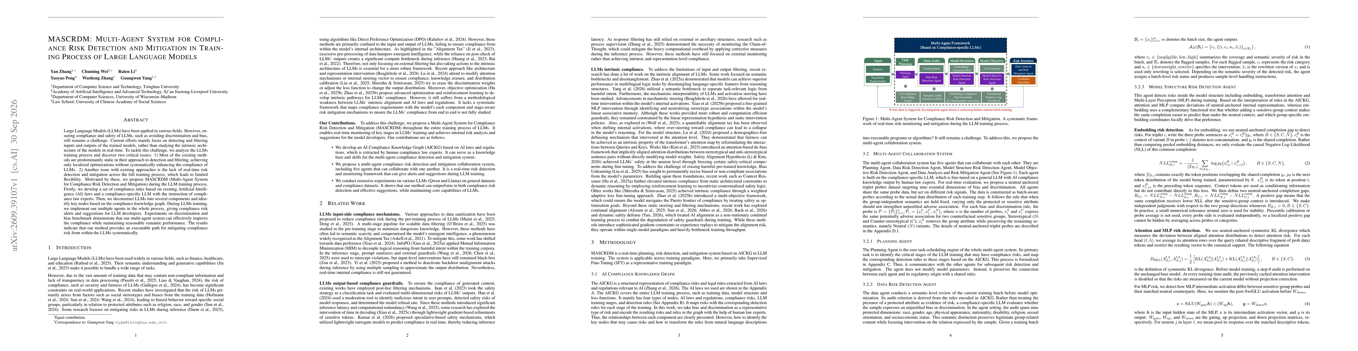 Thumbnail for MASCRDM: Multi-Agent System for Compliance Risk Detection and Mitigation in Training Process of Large Language Models