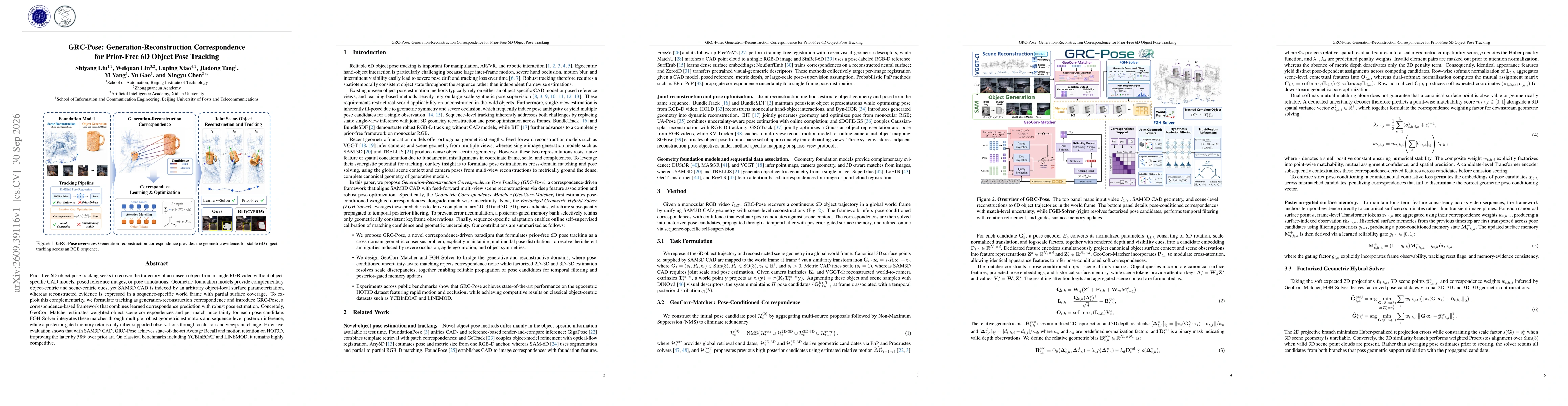 Thumbnail for GRC-Pose: Generation-Reconstruction Correspondence for Prior-Free 6D Object Pose Tracking
