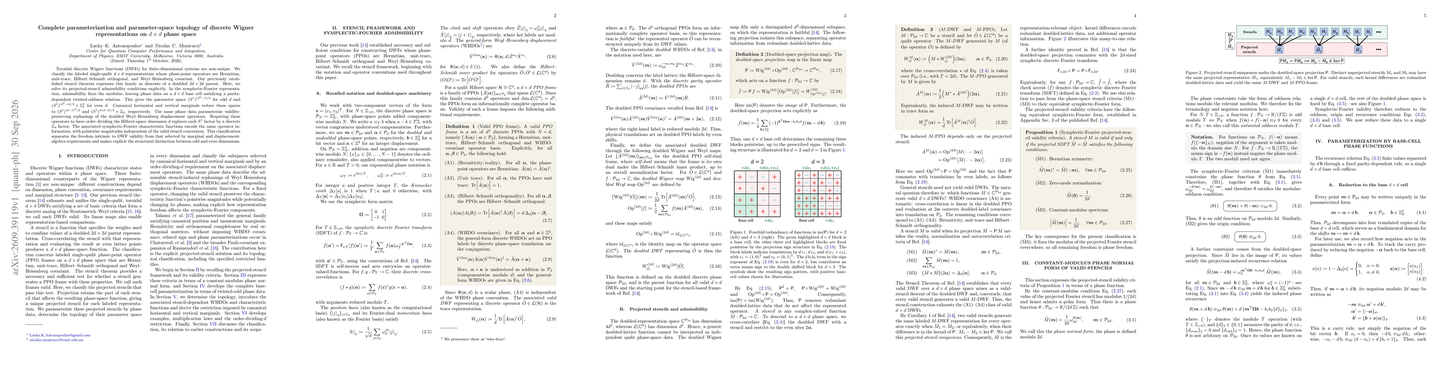 Thumbnail for Complete parameterization and parameter-space topology of discrete Wigner representations on $d \times d$ phase space