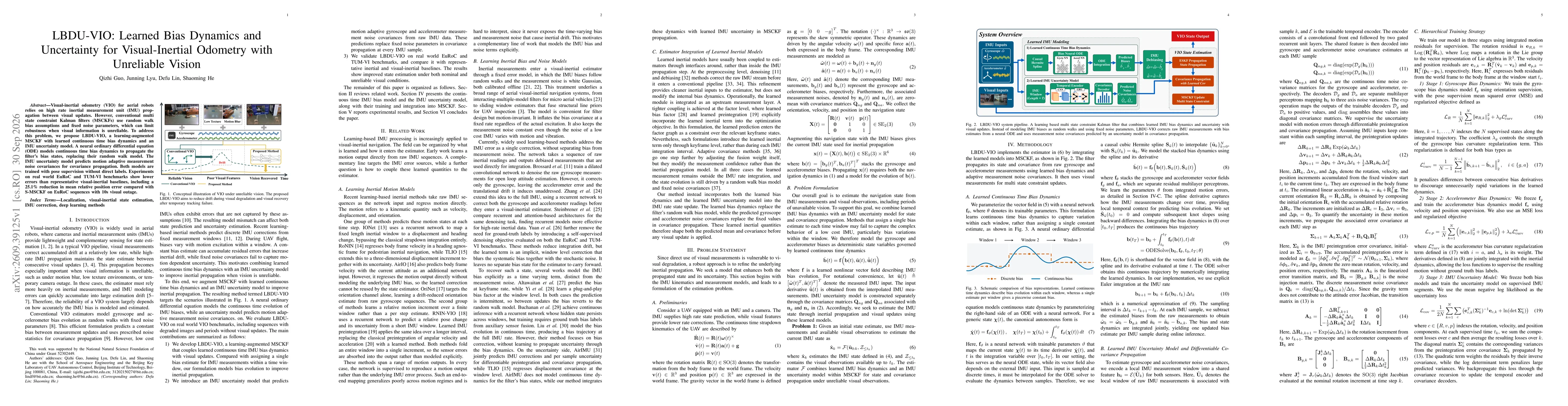 Thumbnail for LBDU-VIO: Learned Bias Dynamics and Uncertainty for Visual-Inertial Odometry with Unreliable Vision