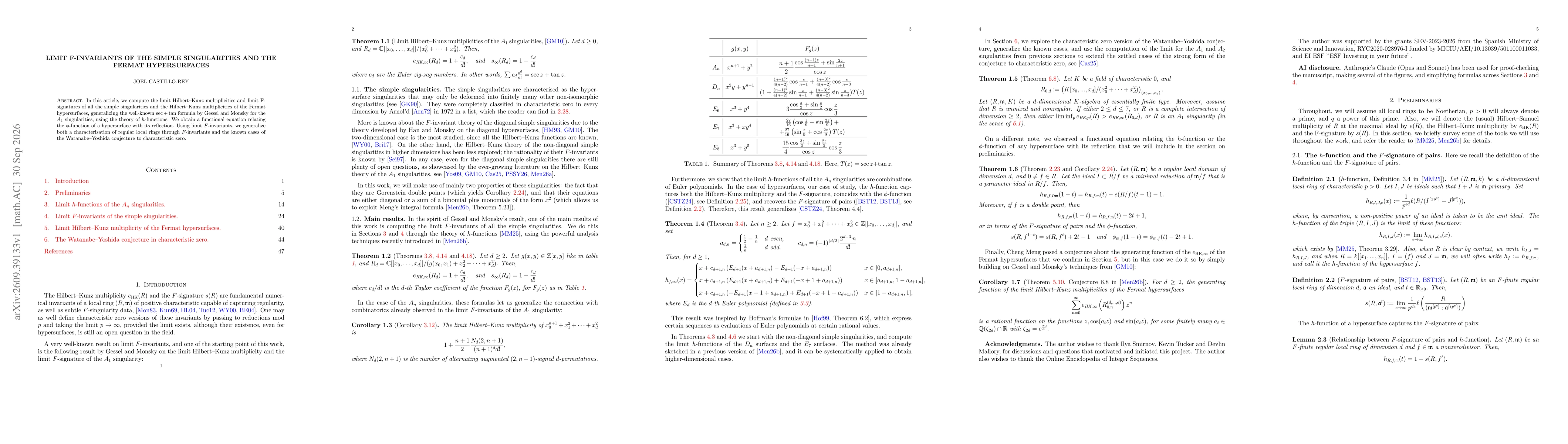 Thumbnail for Limit F-invariants of the simple singularities and the Fermat hypersurfaces