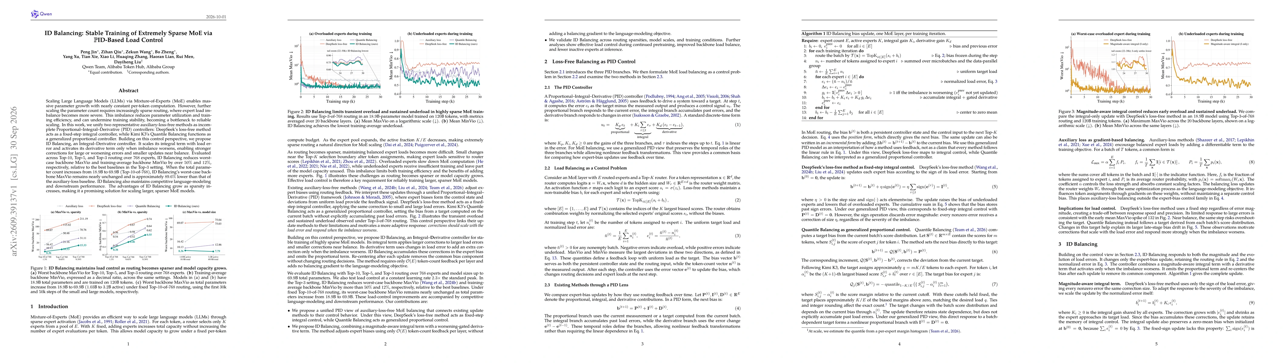 Thumbnail for ID Balancing: Stable Training of Extremely Sparse MoE via PID-Based Load Control