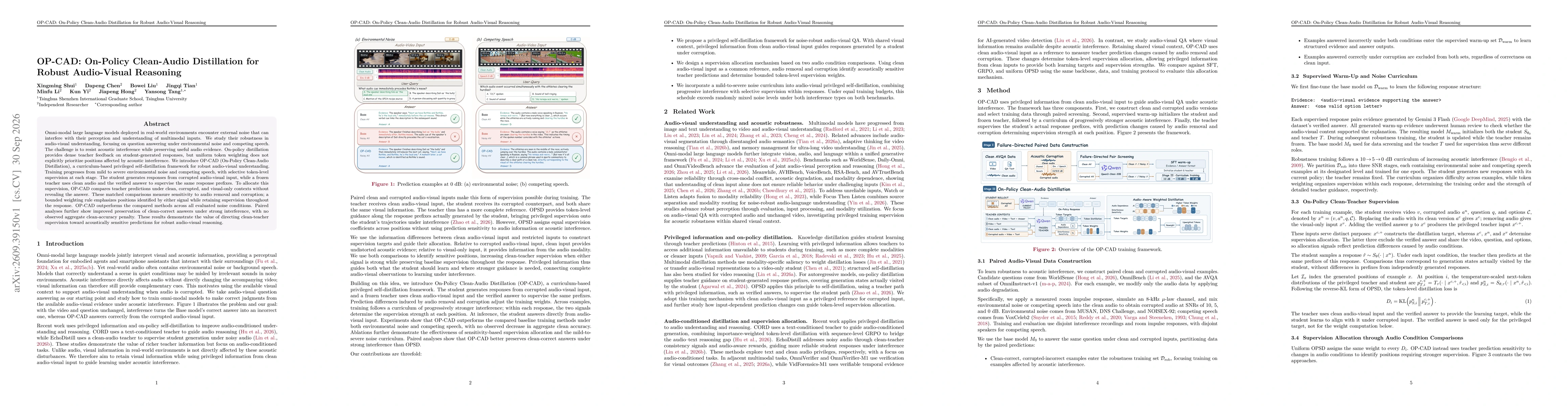 Thumbnail for OP-CAD: On-Policy Clean-Audio Distillation for Robust Audio-Visual Reasoning
