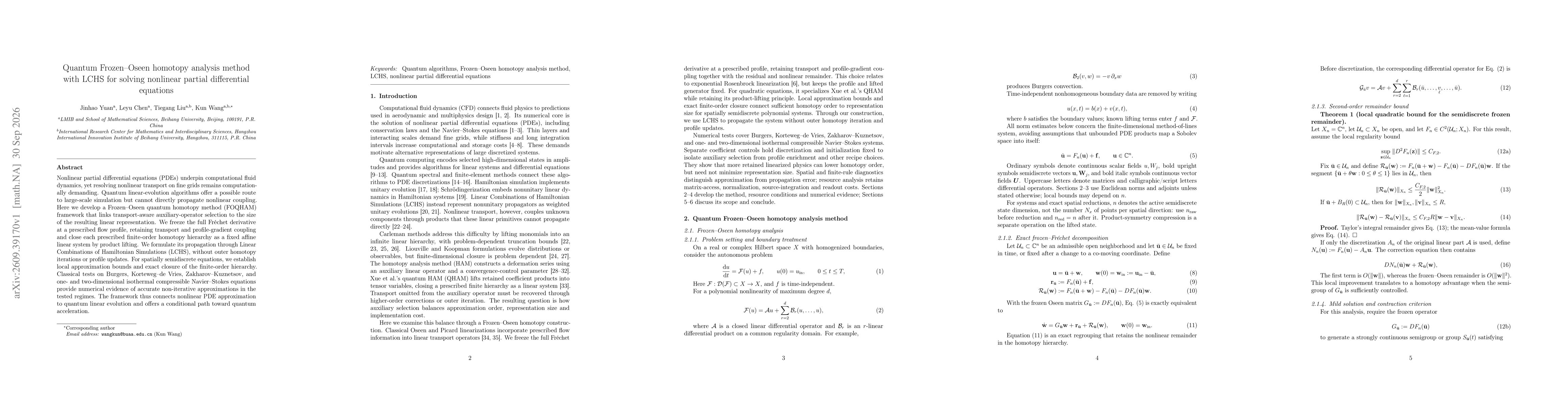 Thumbnail for Quantum Frozen--Oseen homotopy analysis method with LCHS for solving nonlinear partial differential equations