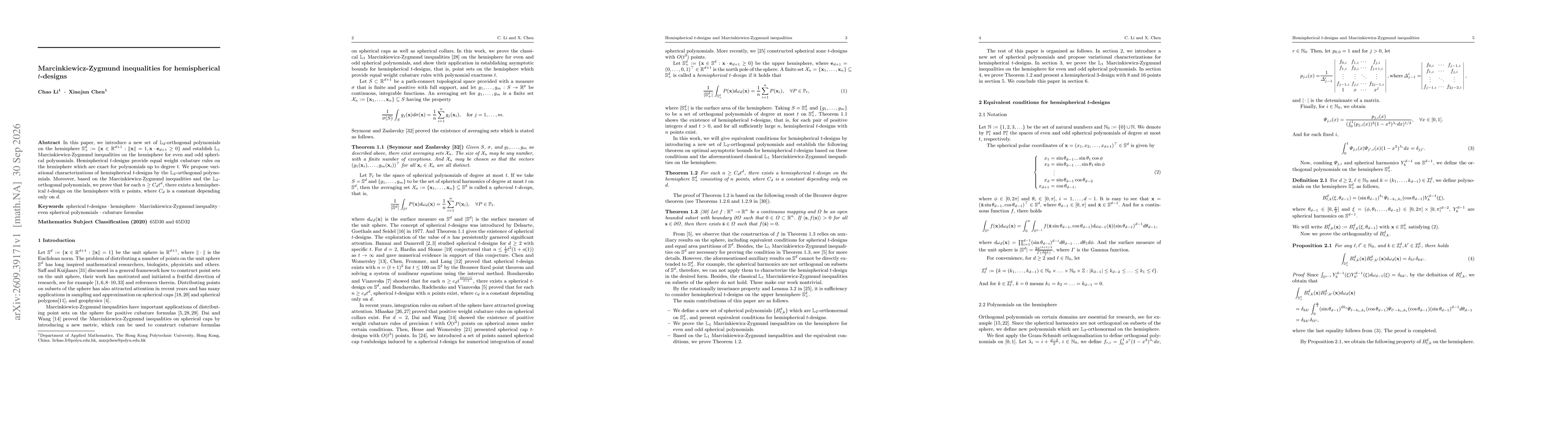 Thumbnail for Marcinkiewicz-Zygmund inequalities for hemispherical $t$-designs