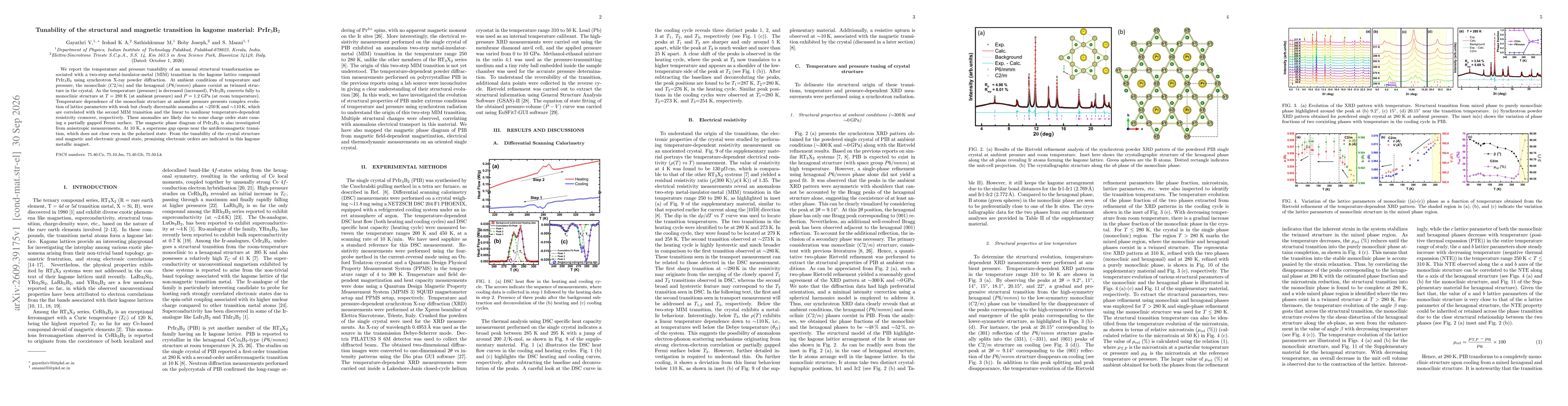 Thumbnail for Tunability of the structural and magnetic transition in kagome material: PrIr$_3$B$_2$