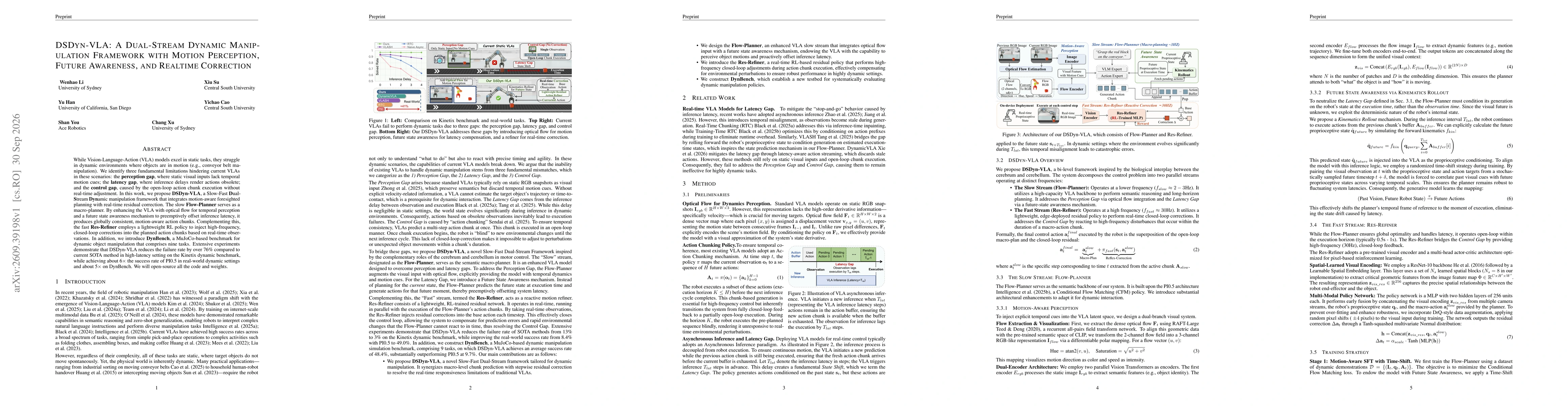 Thumbnail for DSDyn-VLA: A Dual-Stream Dynamic Manipulation Framework with Motion Perception, Future Awareness, and Realtime Correction