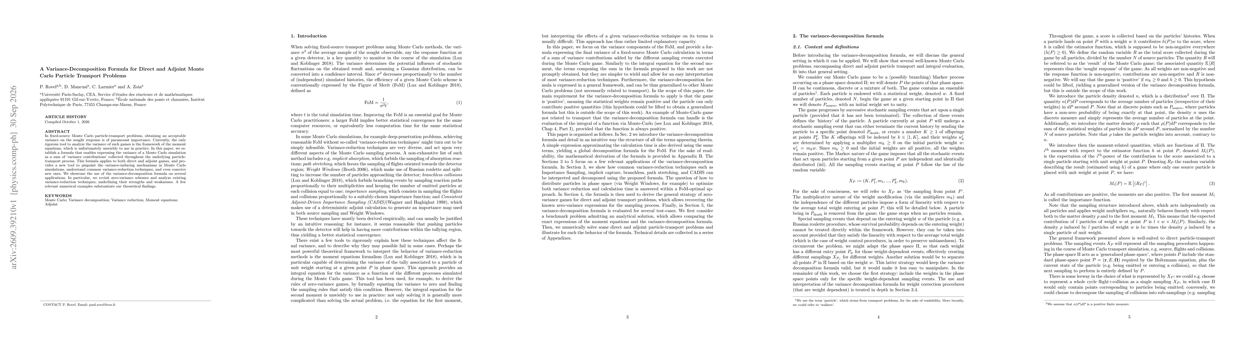 Thumbnail for A Variance-Decomposition Formula for Direct and Adjoint Monte Carlo Particle Transport Problems