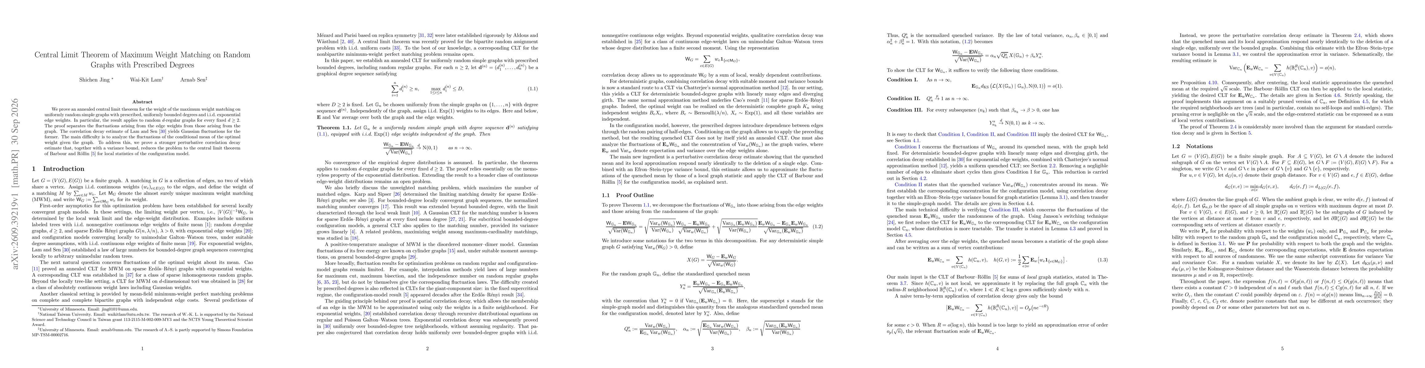 Thumbnail for Central Limit Theorem of Maximum Weight Matching on Random Graphs with Prescribed Degrees