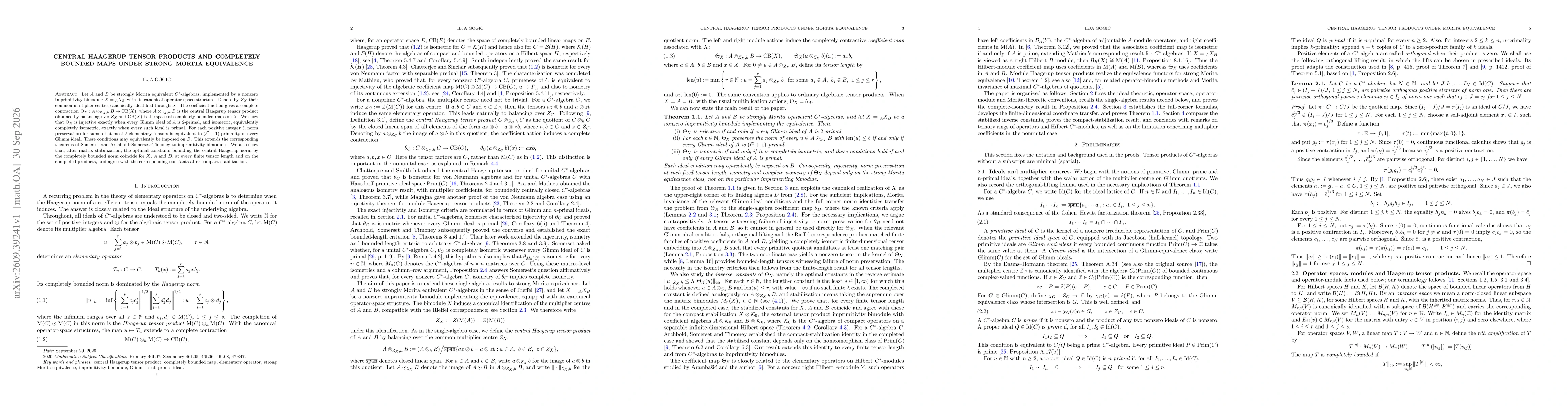 Thumbnail for Central Haagerup Tensor Products and Completely Bounded Maps under Strong Morita Equivalence