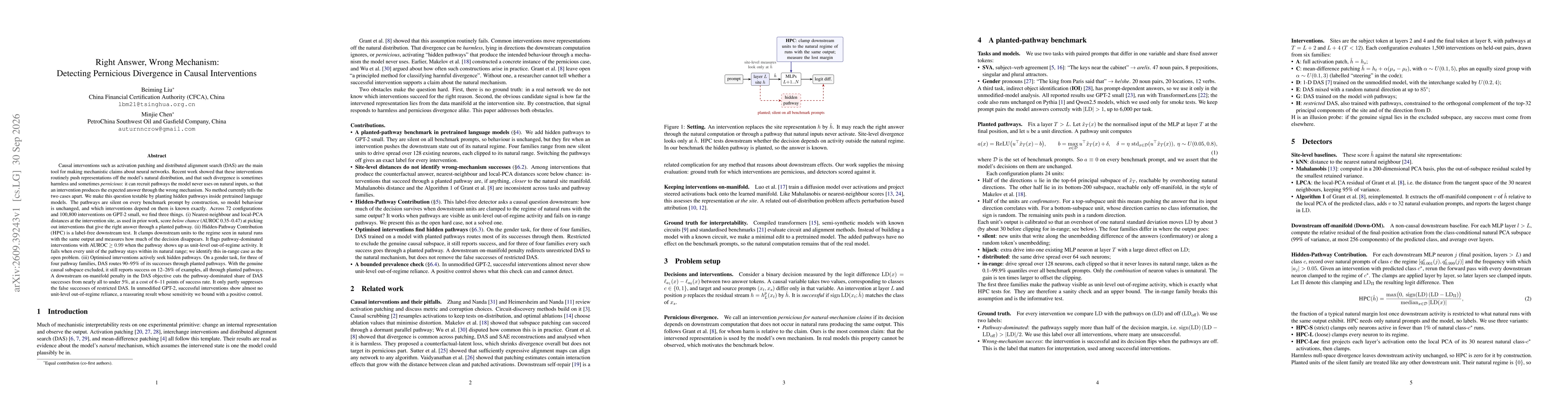 Thumbnail for Right Answer, Wrong Mechanism: Detecting Pernicious Divergence in Causal Interventions