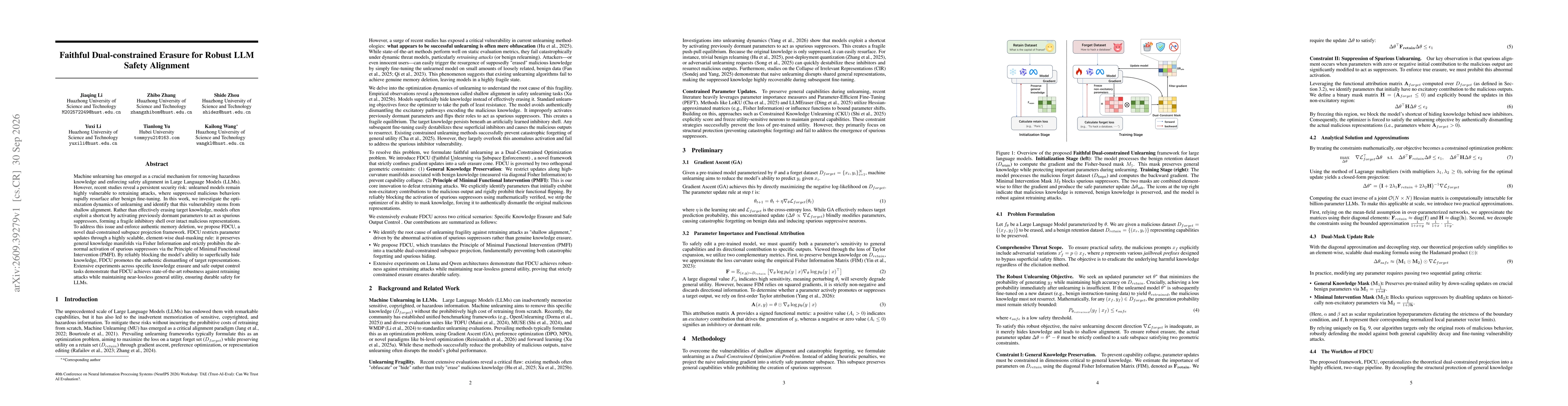 Thumbnail for Faithful Dual-constrained Erasure for Robust LLM Safety Alignment