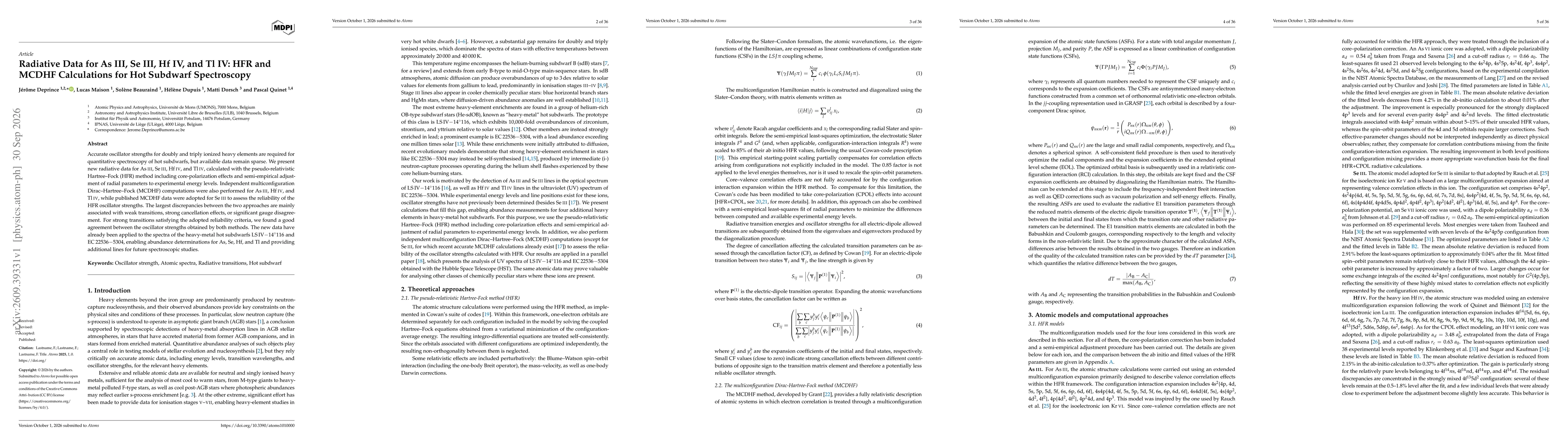 Thumbnail for Radiative Data for As III, Se III, Hf IV, and Tl IV: HFR and MCDHF Calculations for Hot Subdwarf Spectroscopy