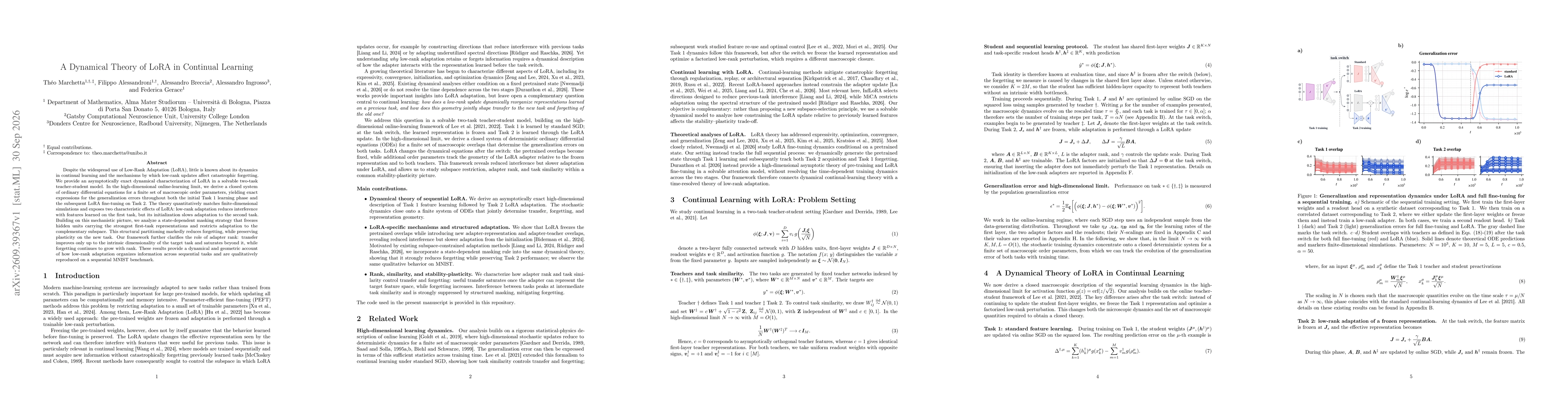 Thumbnail for A Dynamical Theory of LoRA in Continual Learning